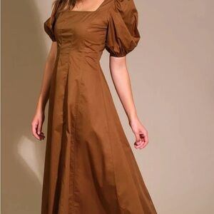 Flying Tomato Brown Puff Sleeve Midi Dress